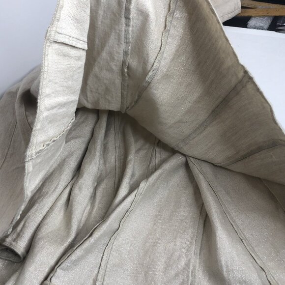 J Jill Fit & Flare Linen Maxi Skirt Size 12 Beige Metallic Travel Boho Romantic - Picture 12 of 13